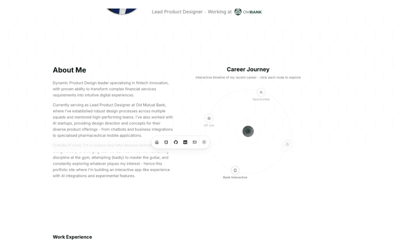 Orbital timeline V1 implementation showing initial career journey structure